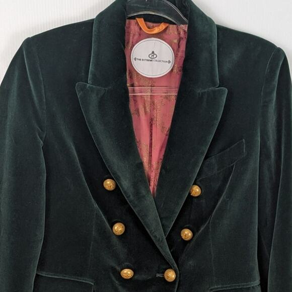 The Extreme Collection Velvet Blazer Green Double Breasted Gold Button Spain 42 - Picture 4 of 13